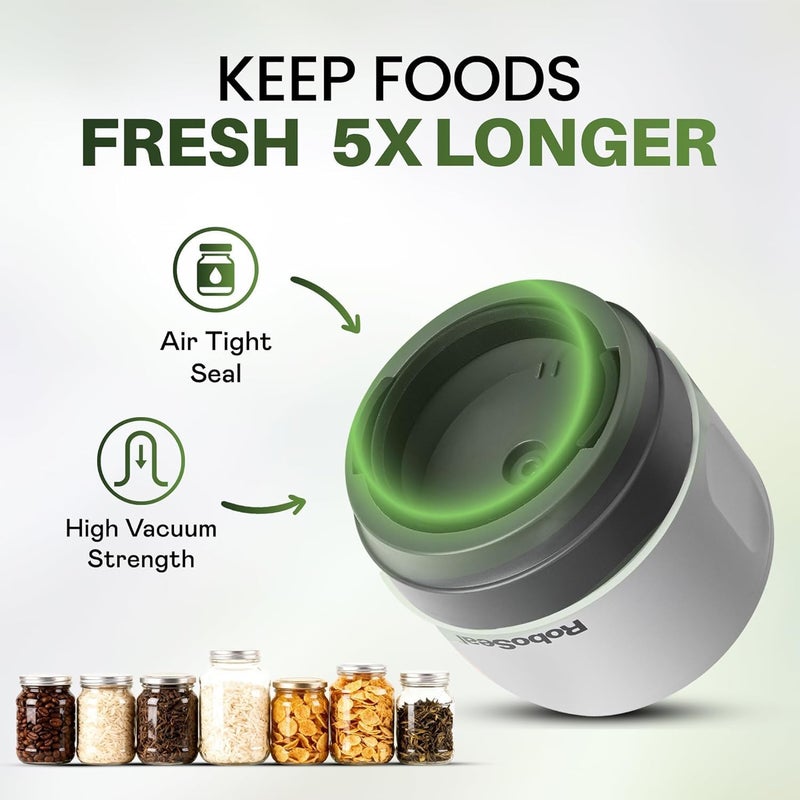 Emson RoboSeal Rechargeable Mason Jar Vacuum Sealer for Mason Jars Wide & Regular Mouth, One Touch Operation, 10 Jar Lids and Jar Opener Included, Digital Battery Indicator, Preserves Foods 5x Longer - Image 2